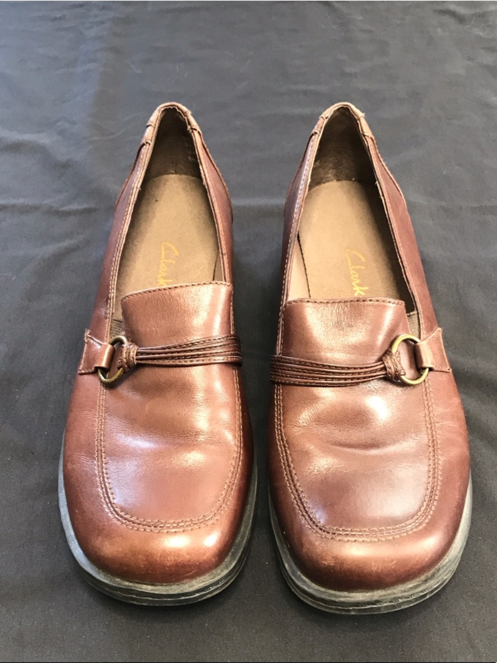 Clarks Brown Leather Ring Bit Loafers Low Heel Women’s Shoes Size 7M